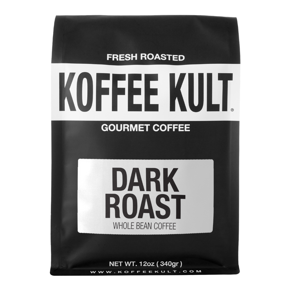 Dark Roast 12oz whole bean coffee front facing