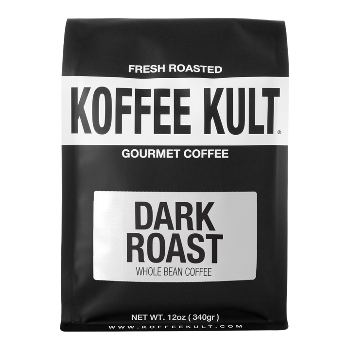 Dark Roast 12oz whole bean coffee front facing