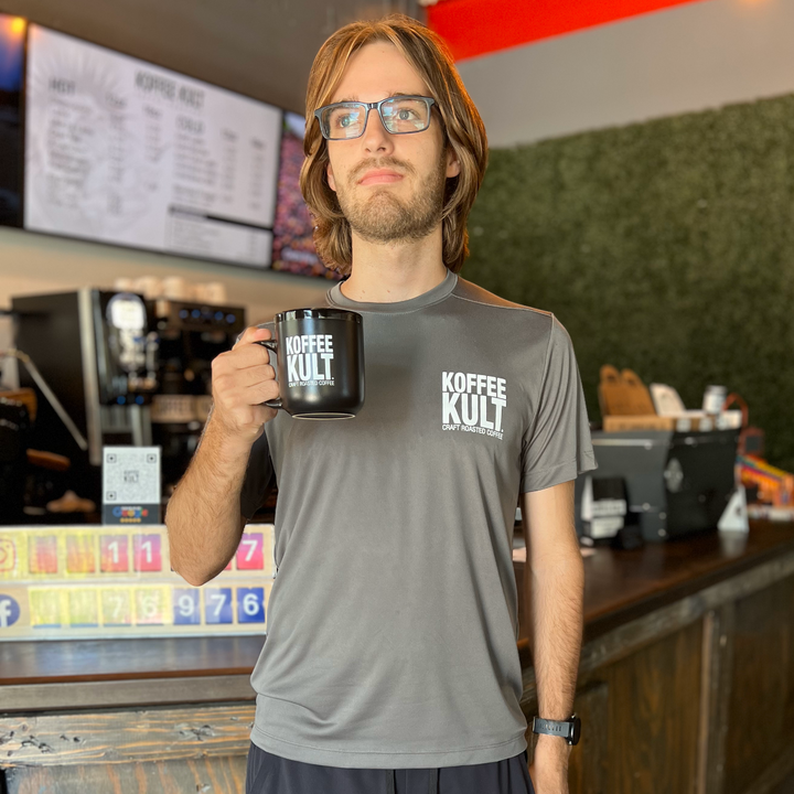 Koffee Kult Grey Shirt and Mug