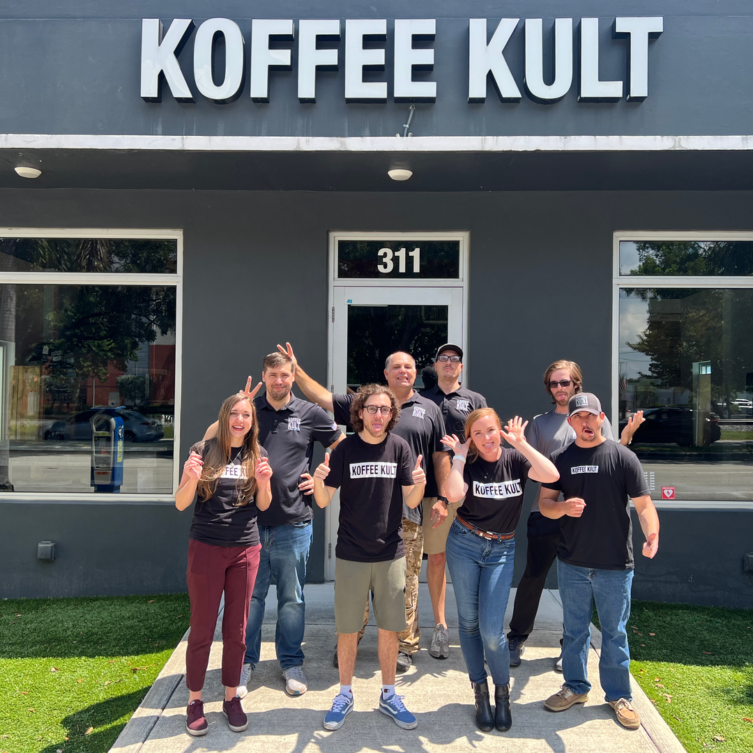 Koffee Kult Crew in front of Koffee Kult