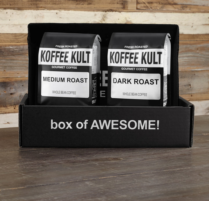 Koffee kult gift box 2 32oz on table