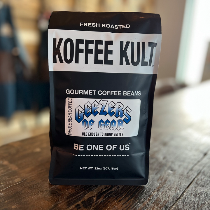 Geezers blend coffee on table