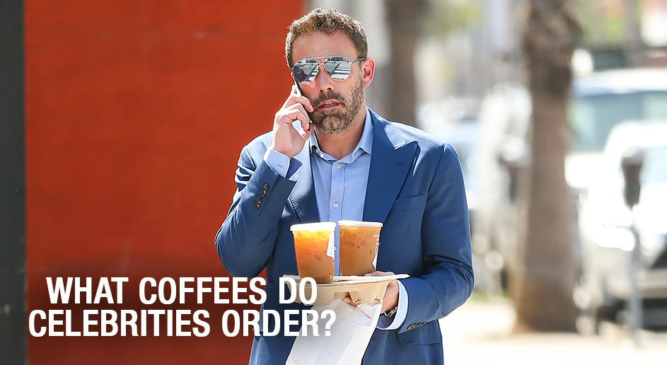 Ben Affleck carrying two iced coffees in tray with blog title text