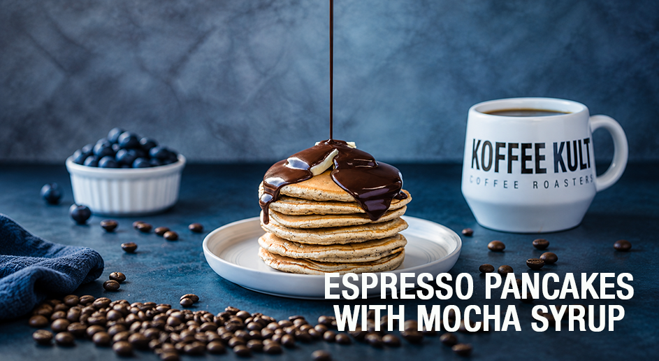 Espresso Pancakes with Mocha Syrup feature with title text