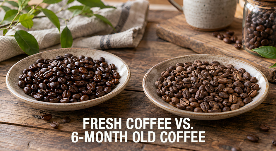 Fresh Coffee vs Old Coffee on wood table