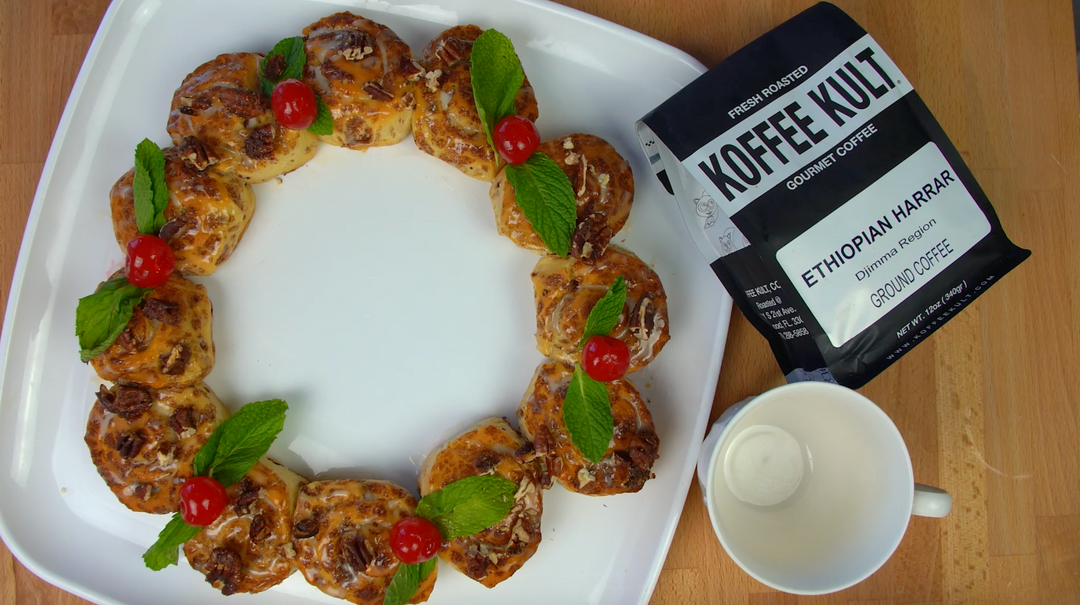 Cinnamon Roll Wreath with Coffee Glaze