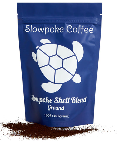 slow poke coffee shell blend front ground with beans