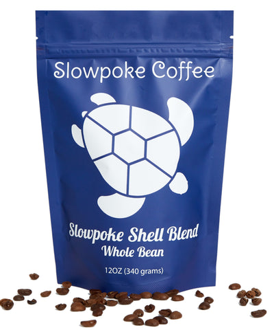 slow poke coffee shell blend front with beans