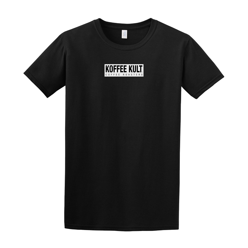 Black t-shirt with 'Koffee Kult' logo on a white background