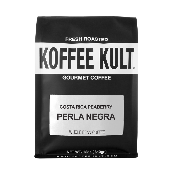 Koffee Kult Perla Negra whole bean  gourmet coffee package on a white background