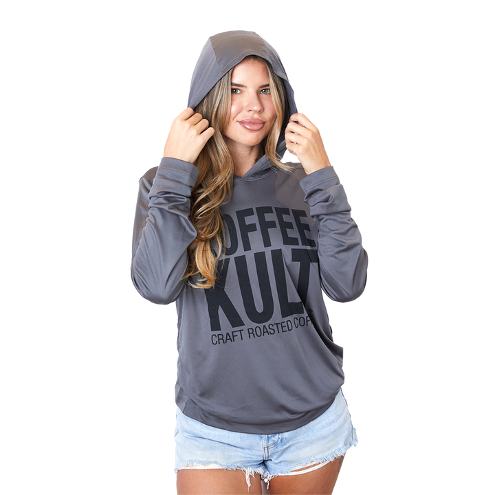 Gray Hoodie with Hood Up