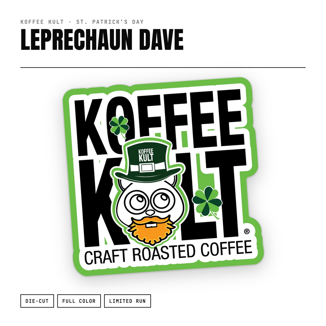Koffee Kult St. Patrick’s Day Sticker – Leprechaun Dave