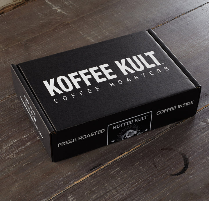 Koffee Kult gift box 2 x32oz closed on table